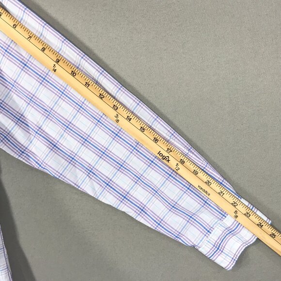 Izod Shirt Men's Medium Purple Plaid Button Down Long Sleeve Pocket Cotton Blend - Picture 14 of 14